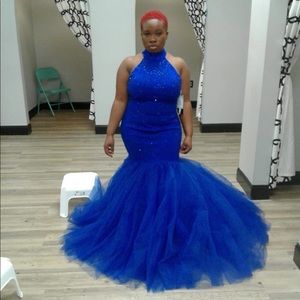 Royal Blue Rhinestone Mermaid Prom Dress (Tulle)